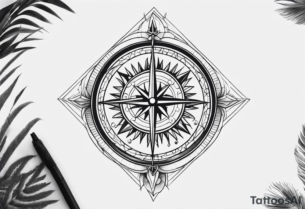 Christian protection symbols over compass tattoo idea