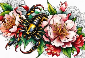 scorpion blood flowers tattoo idea