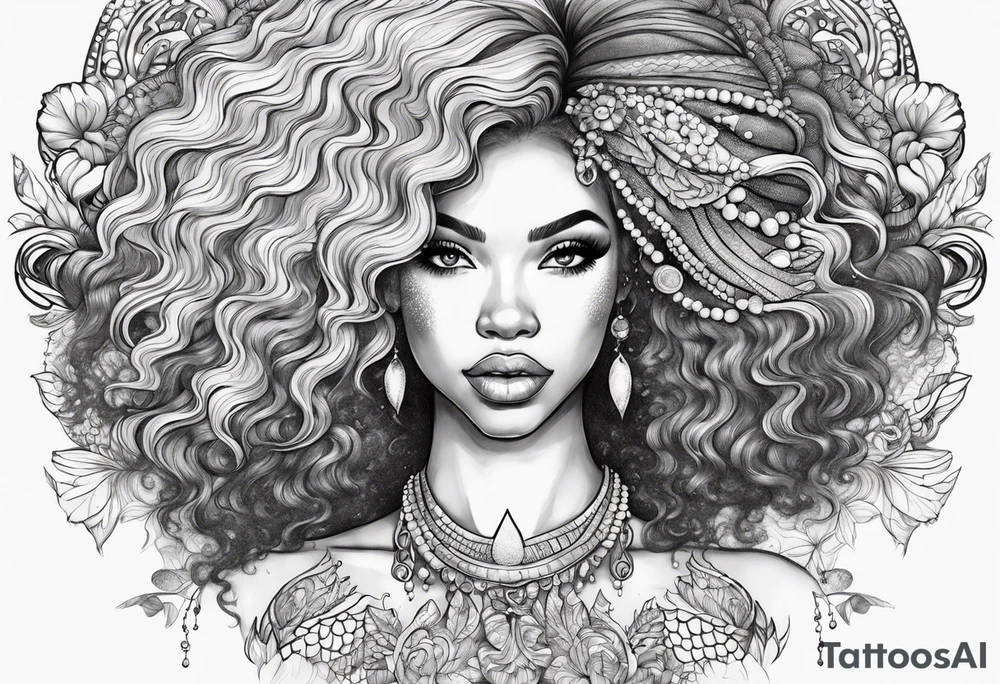 Mermaid with afro tattoo idea