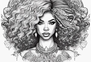 Mermaid with afro tattoo idea