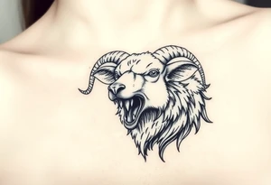 A   wolf sheep showing teeth as a mystical creature tattoo idea