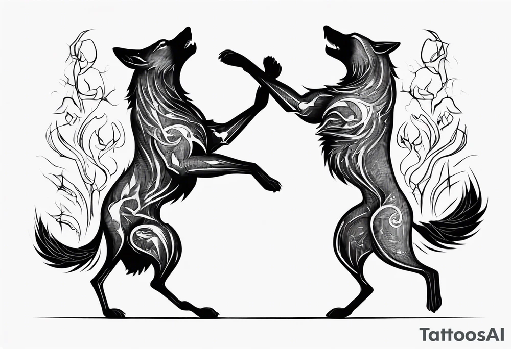 stick figures of two wolves dancing on their hind legs. tattoo idea