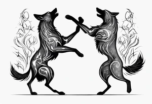 stick figures of two wolves dancing on their hind legs. tattoo idea