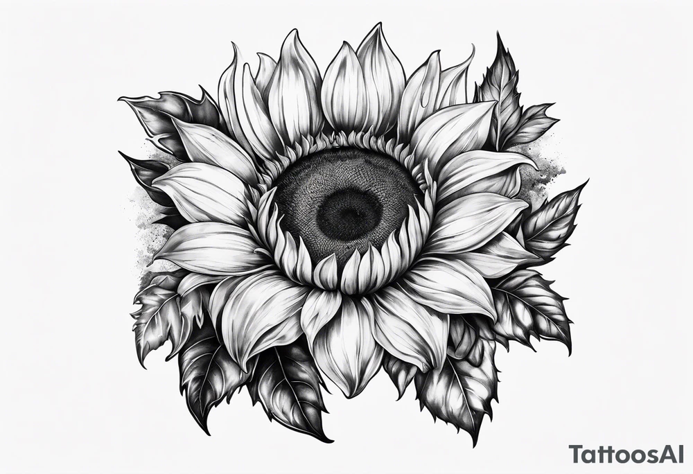 Realistic Horseshoe around a sunflower tattoo idea
