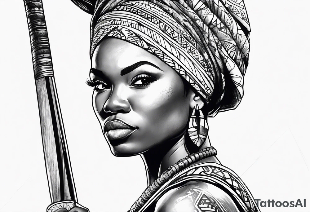 African woman warrior with spear tattoo idea