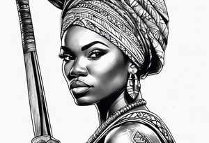 African woman warrior with spear tattoo idea