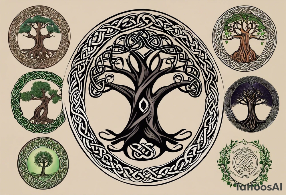 design me a Celtic family tree
tattoo with my children's names and birthdate, Mellissa 18/03/1986, Ashley 24/11/1990, Jesse 8/04/1993, Liam 8/06/1995, Eleanor 19/08/1996 tattoo idea