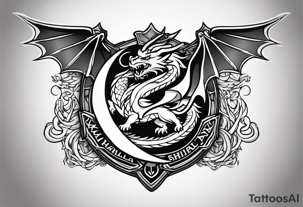 Valhalla sword shield dragon axe tattoo idea