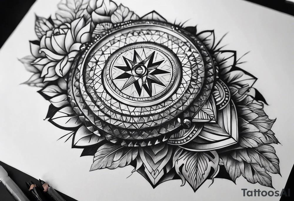 Sleeve on the forearm with a diamond in the middle tattoo idea