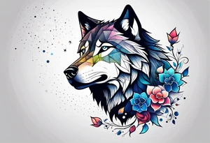 Constellation, animal wolf snow , géométric , flower tattoo idea