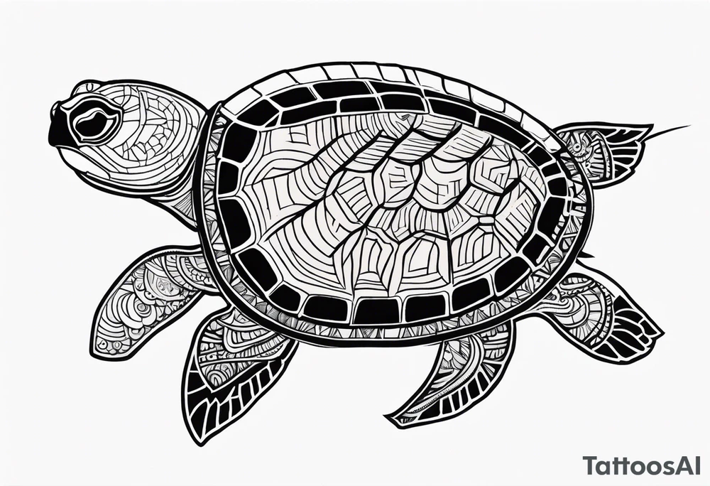 tropical psychedelic turtle's back, top down view, as seen from above tattoo idea