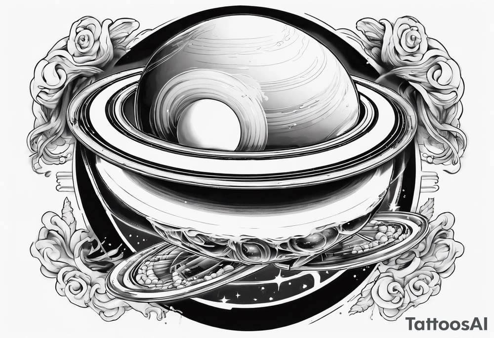saturn with rings but its a glass of alcohol tattoo idea