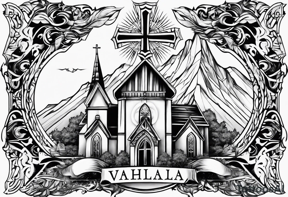 Valhalla word church tattoo idea