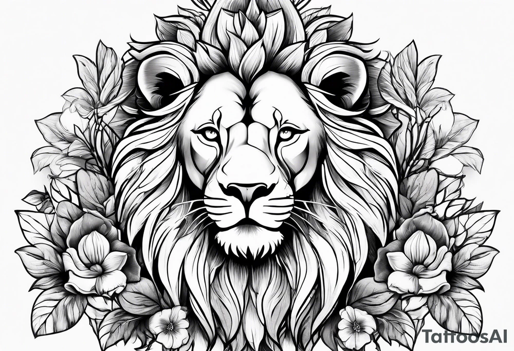 lion flowers tattoo idea