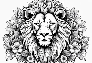 lion flowers tattoo idea