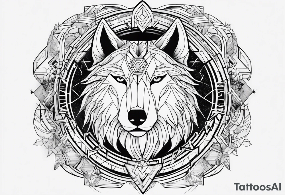 Futuristic design for Virgo sodiac sign and wolves tattoo idea