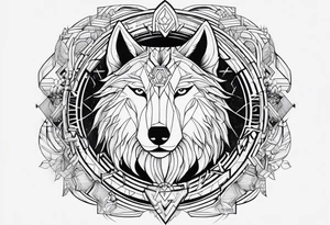 Futuristic design for Virgo sodiac sign and wolves tattoo idea