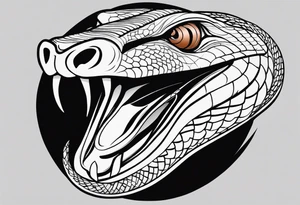 black and white drawing of a snake head with copper eyes an open mouth with mountain bike tire tread for body tattoo idea