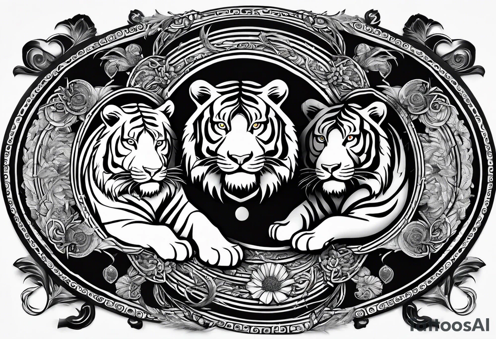 Tiger and lion on a yin yang plate tattoo idea