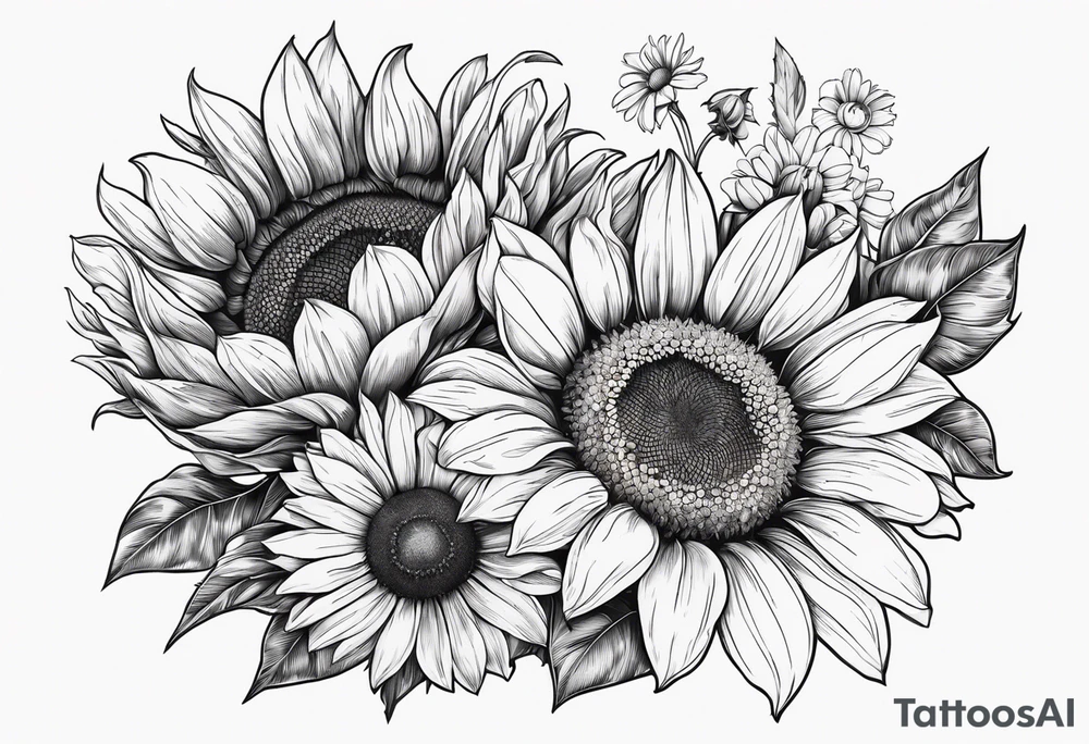 sunflowers, Daisy, wildflower, sleeve tattoo idea