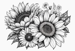 sunflowers, Daisy, wildflower, sleeve tattoo idea