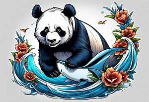 panda riding a shark tattoo idea