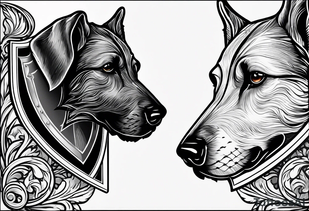 a coat of arms with a hound in the shield tattoo idea