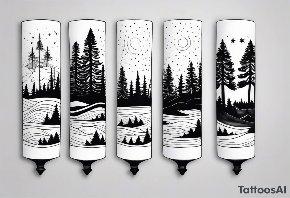 Pine trees with a bible verse about being yourself forearm sleeve tattoo idea Pine trees with a bible verse about being yourself forearm sleeve tattoo idea