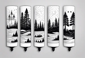 Pine trees with a bible verse about being yourself forearm sleeve tattoo idea