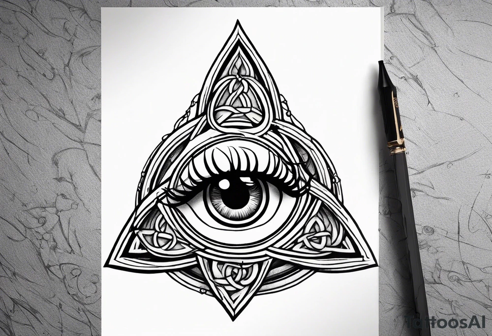 Triquetra tattoo with a partially closed eye that is dripping blood in the center tattoo idea