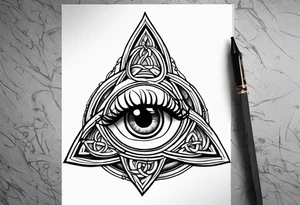 Triquetra tattoo with a partially closed eye that is dripping blood in the center tattoo idea