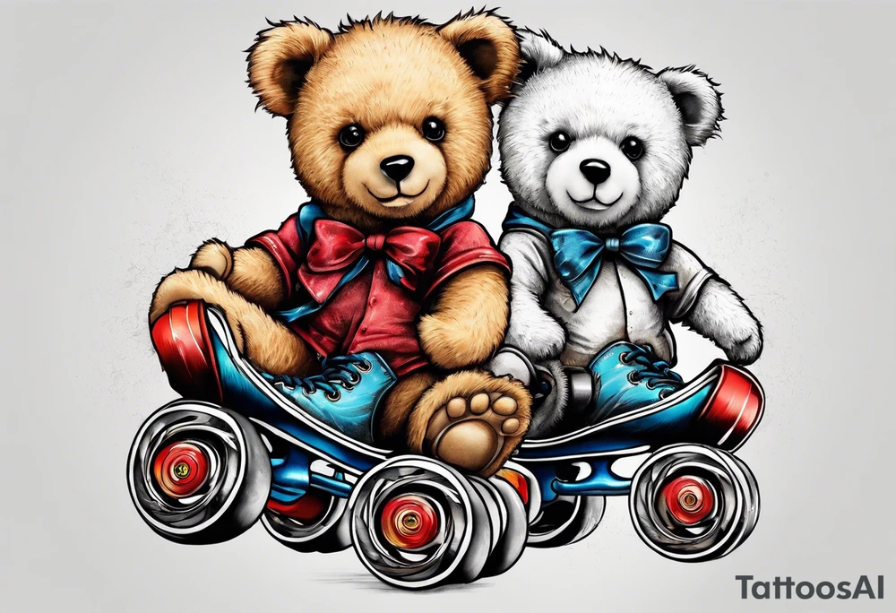 teddy bears wearing roller skates on their feet tattoo idea