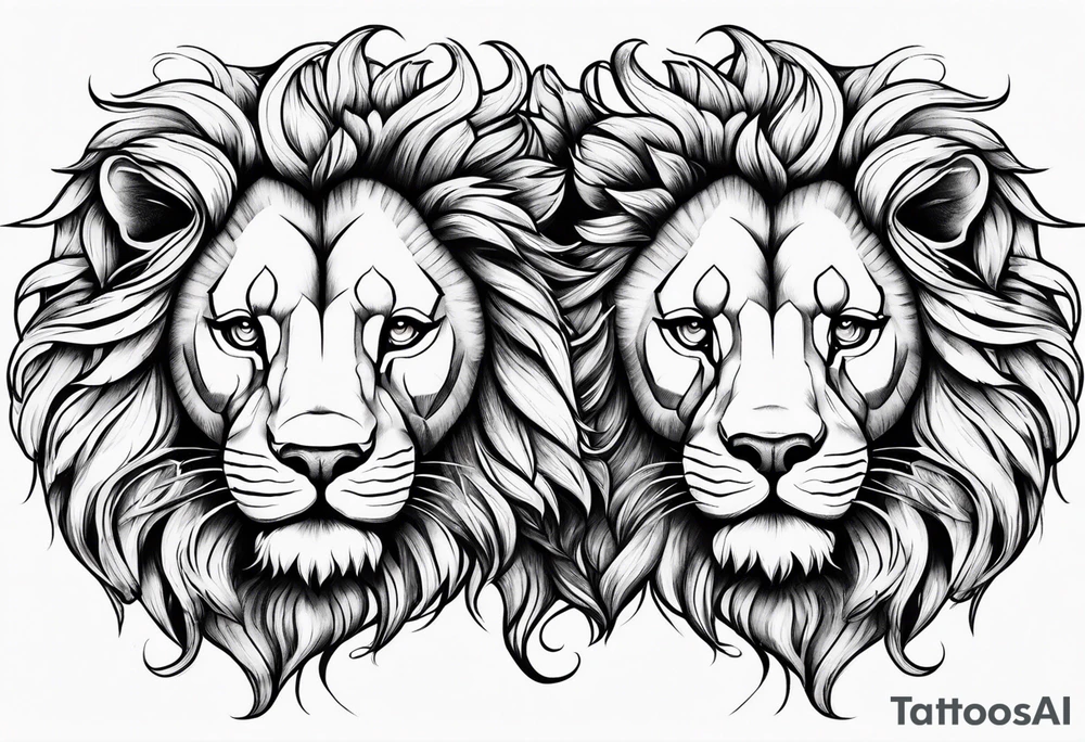 twin lion head shaped like a heart tattoo idea