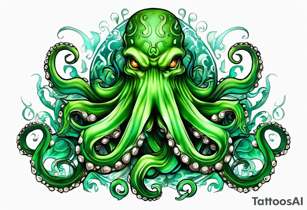 Electric octopus peaceful green gargoyle tattoo idea