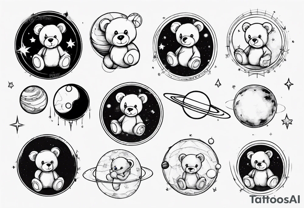 Teddy bear planets tattoo idea