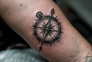 compass/clock with native american arrow tattoo idea