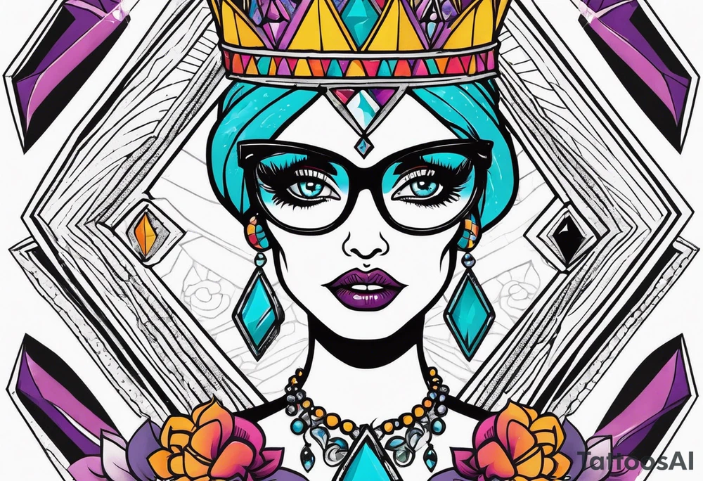 Dead Diamond queen wearing glasses add gemstones make her scarier darker tattoo idea