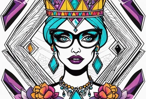 Dead Diamond queen wearing glasses add gemstones make her scarier darker tattoo idea