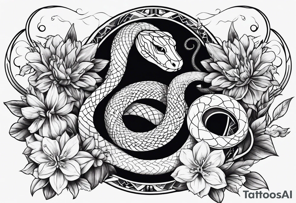 Snakes and flowers tattoo idea