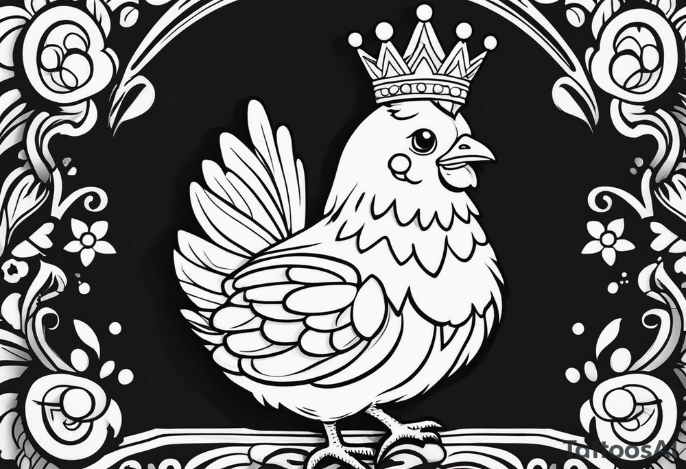 small cute cartoon chicken with small crown on the head tattoo idea