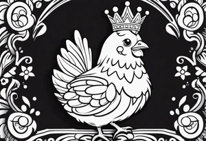 small cute cartoon chicken with small crown on the head tattoo idea