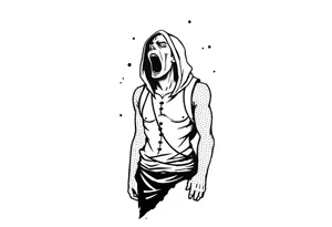 Confusion and pressure in thin lines on screaming solo traveler with no face with his skin ripped left on the path he passed tattoo idea