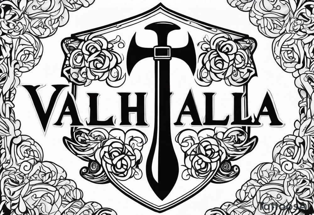 Valhalla shield sword 
axe steps tattoo idea