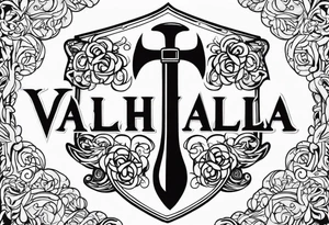 Valhalla shield sword 
axe steps tattoo idea