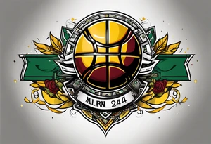 basketball number 24 with colors green, yellow, maroon and black tattoo idea