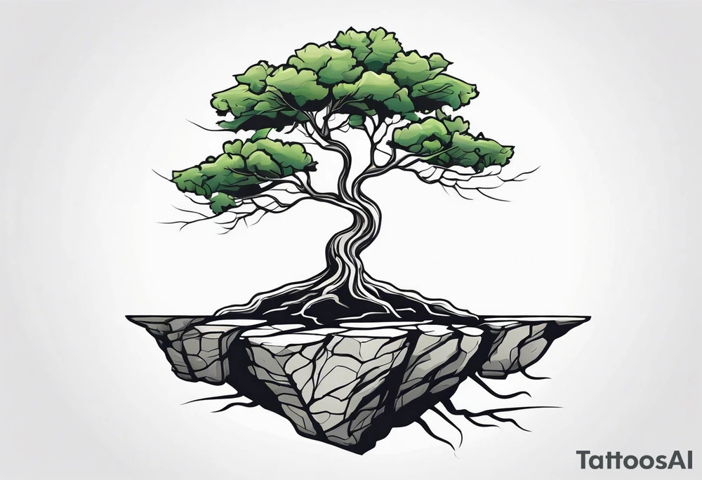 Tree growing out of stone cliff with roots creating cracks tattoo idea Tree growing out of stone cliff with roots creating cracks tattoo idea