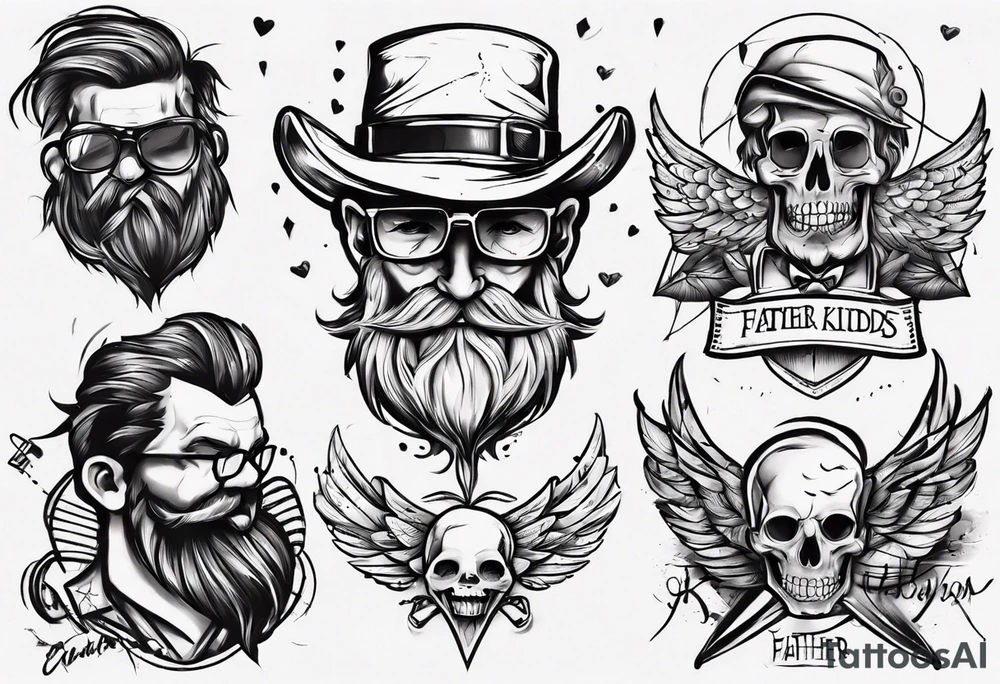 Father and kids tattoo with names of kids tattoo idea