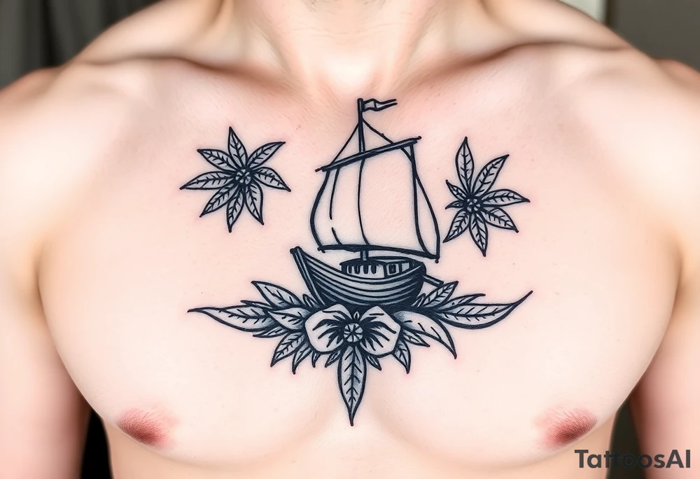Polynesian tribal island boat tattoo tattoo idea