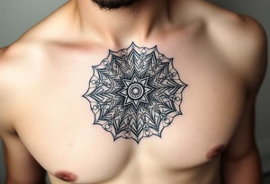 intricate mandala with sacred geometry and cosmic elements tattoo idea