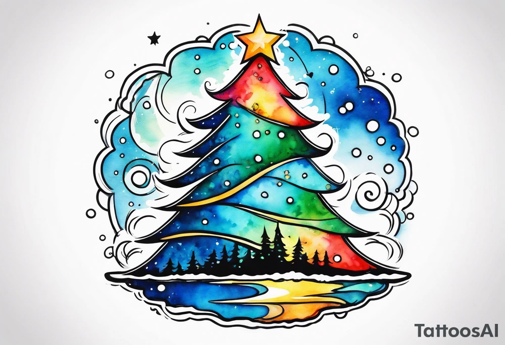 salt air blue water color Christmas tree tattoo idea